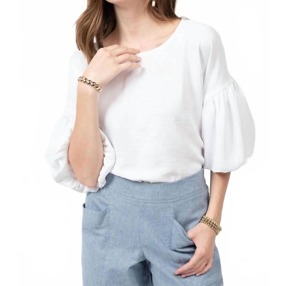 NEW IVY JANE pouf sleeve top in white